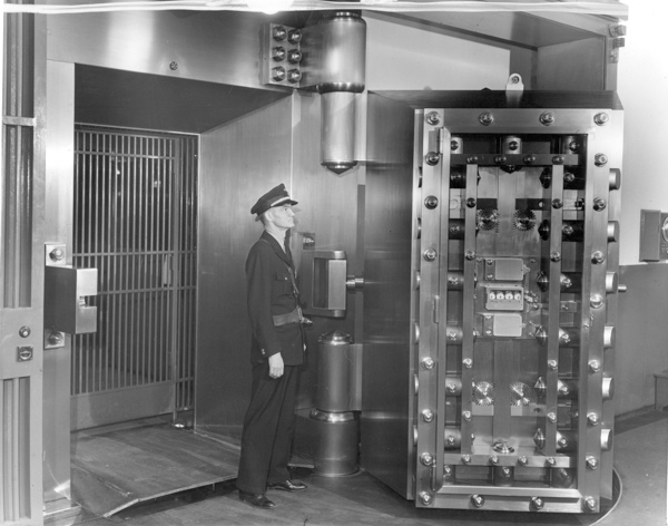 Historical photo of cash vault door