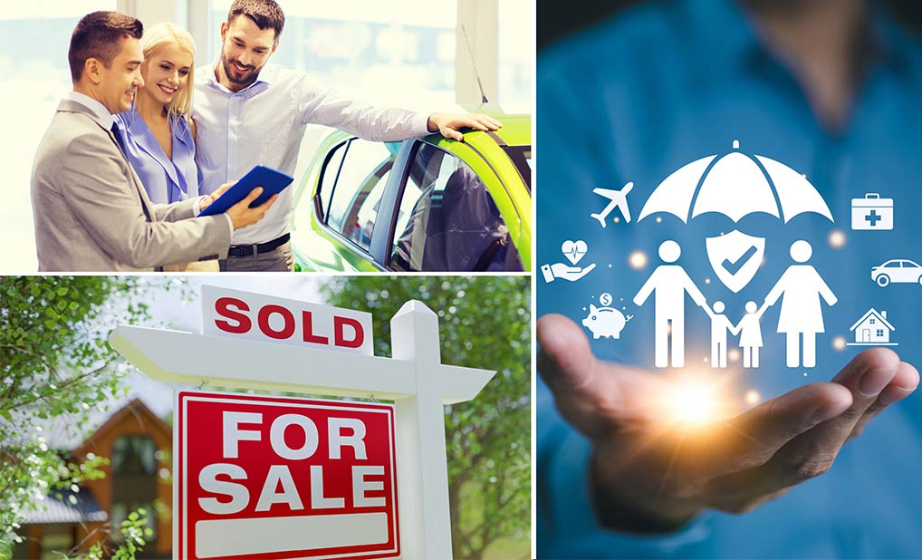 Collage of images representing real estate, car dealers and insurance industries