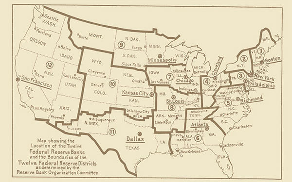 Historical map of the Federal Reserve Districts