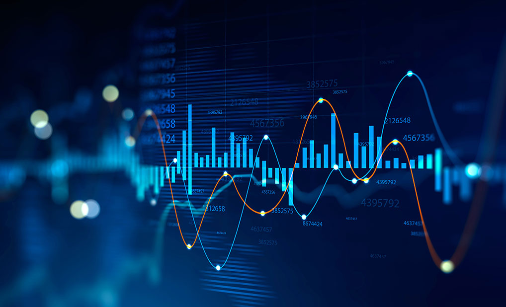 Bar and line graph on digital background