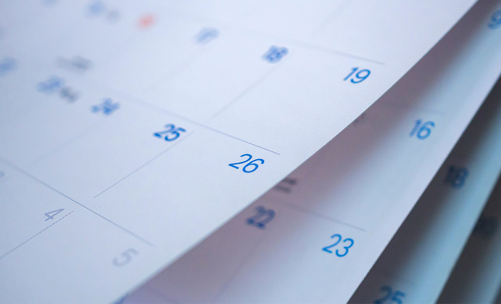 Close up of calendar pages