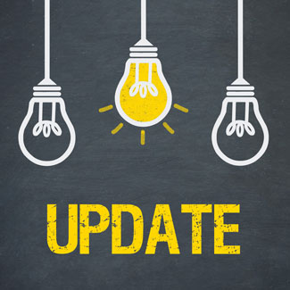 hanging lightbulbs with the word update