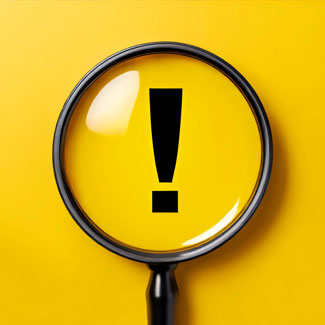 magnifying glass with an exclamation point