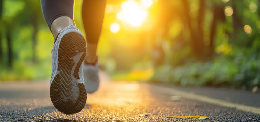 woman running down a road