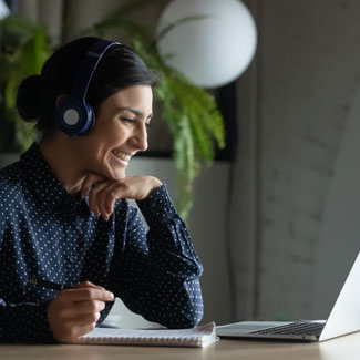 woman on conference call wearing headset