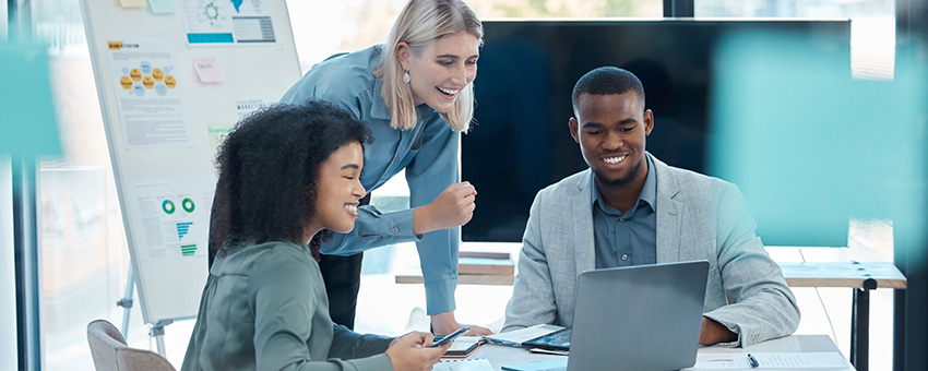 corporate team achieving success with project