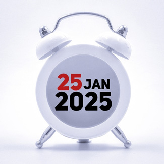 alarm clock with the date 'January 25, 2025' on the front