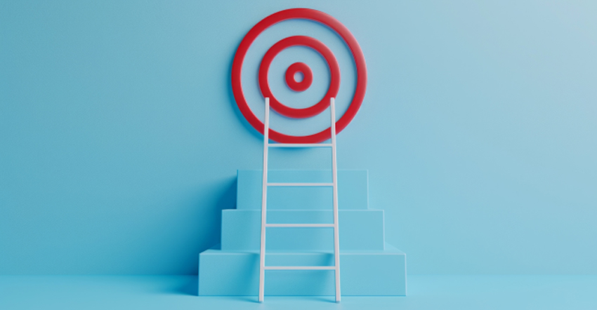 A ladder leading up steps to a red target